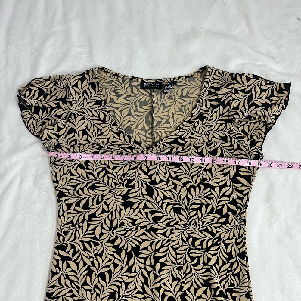 New York and Co Short Sleeve Black and Tan V-Neck Shift Dress Size Large - Picture 5 of 7